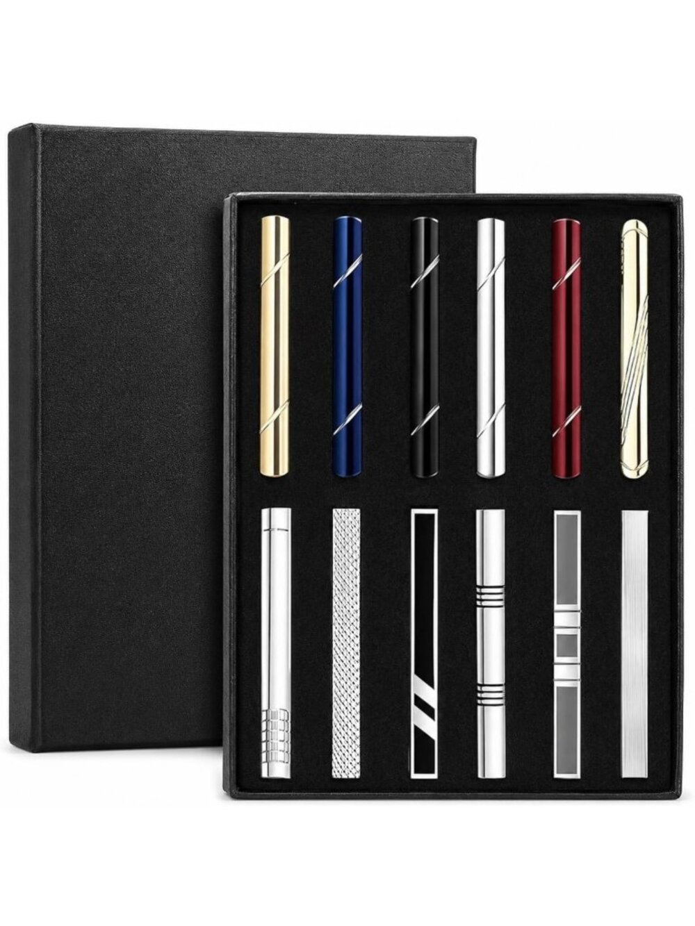 12 Pcs Classic Tie Clips Set for Men, Stylish Tie Bars in Gift Box, Perfect Gift